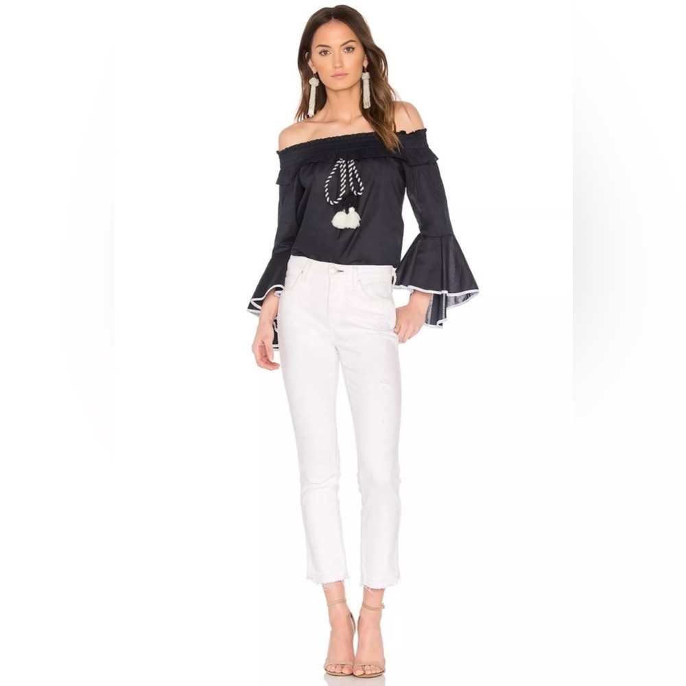 Misa Los Angeles Loris Off the Shoulder Top Dark Blue, Size M